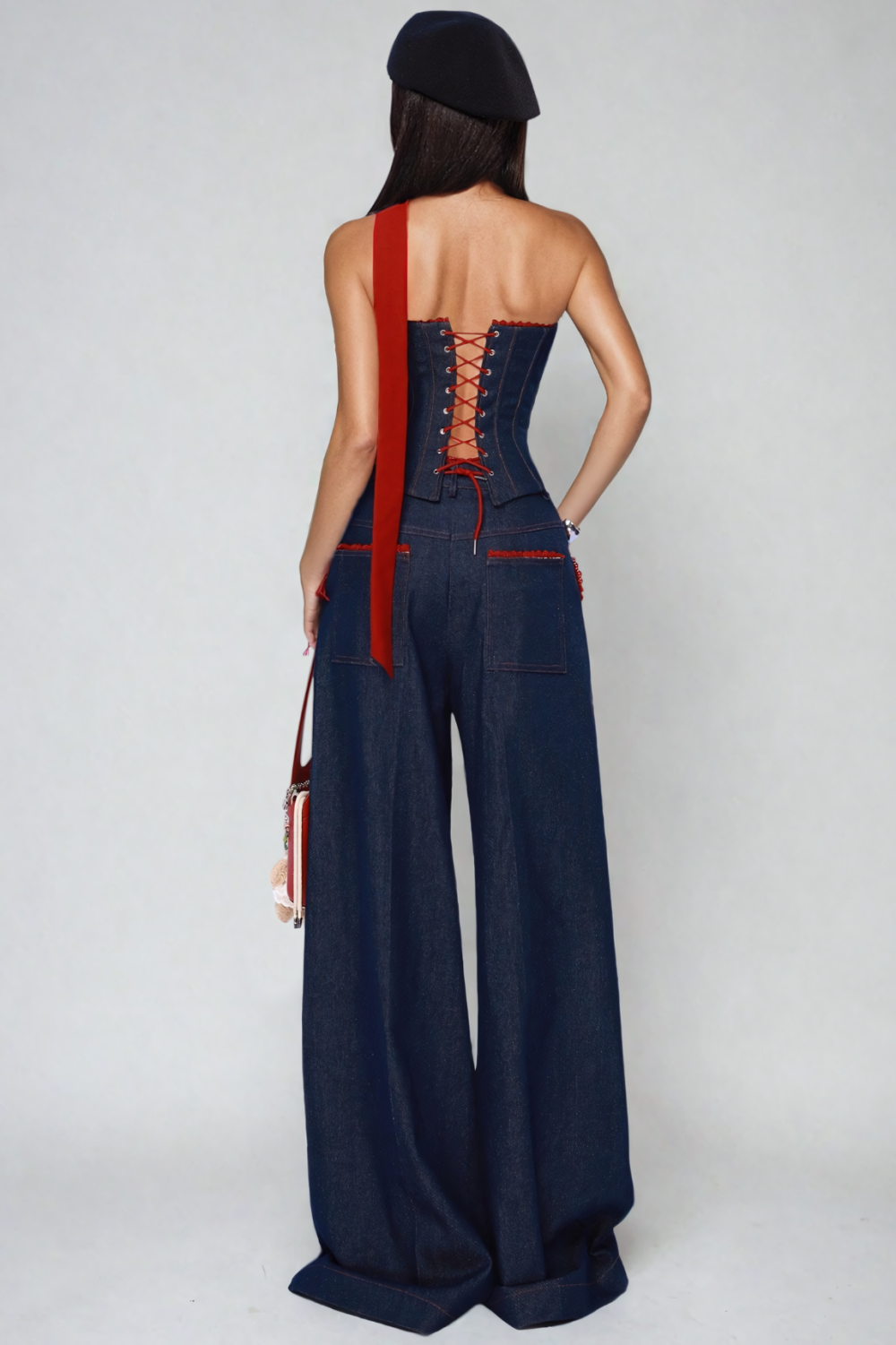 Liora™ - Straploze Lace-Up Denim Set