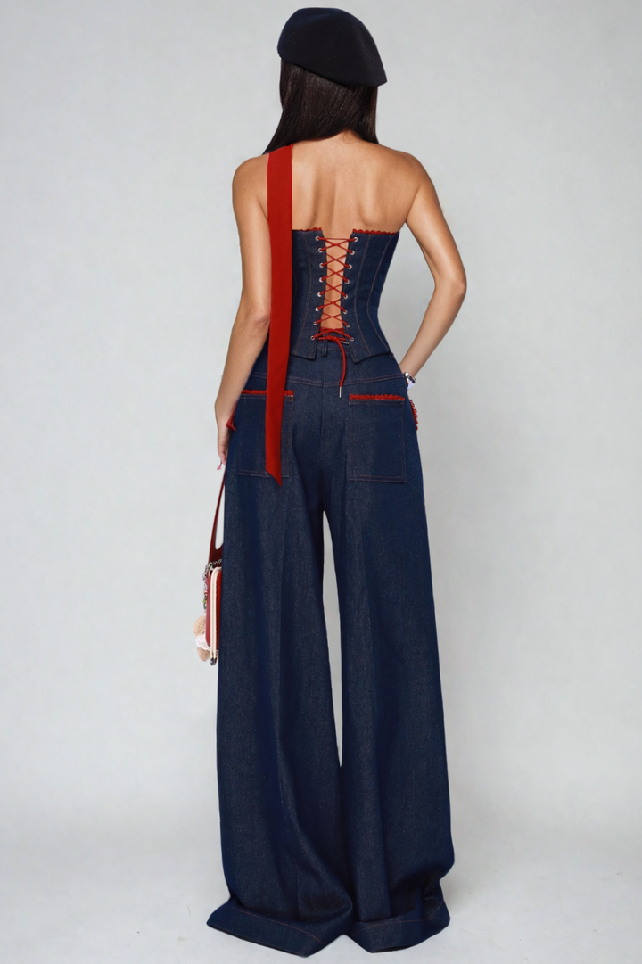 Liora™ - Straploze Lace-Up Denim Set